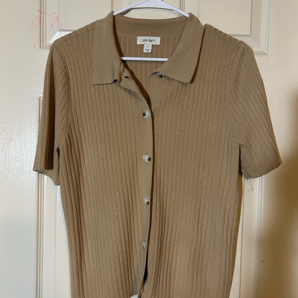 ON Button Down Ribbed Tan Shirt
